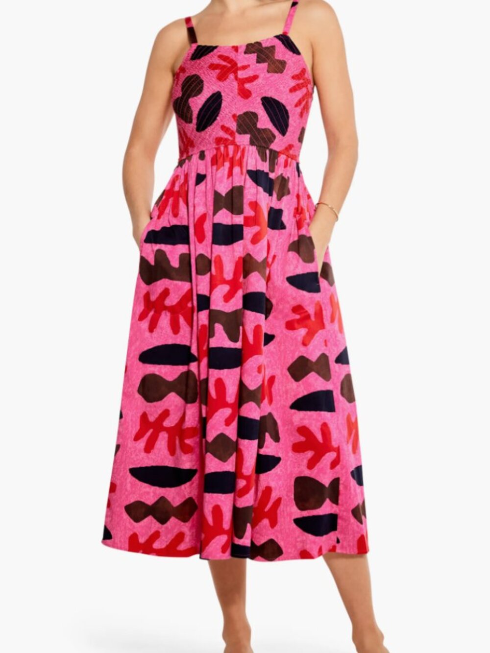 NIC+ZOE - Cutout Crush Fit & Flare Midi Dress Pink Multi - SIZE 2XL (US 20-22)